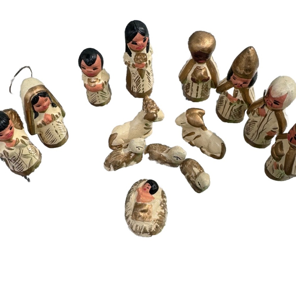 Vintage Christmas Nativity Set Plaster Chalkware‎ Handpainted Figures Mexico D
